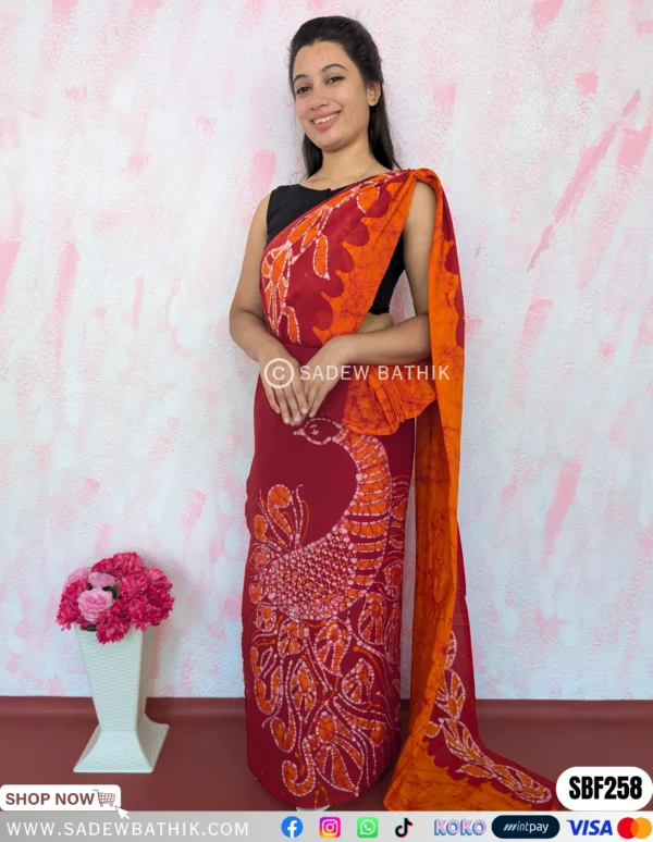 Three Colour Batik Saree SBF 258 ( Super Voile )