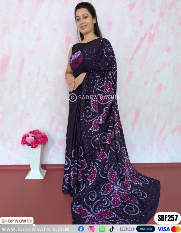 Three Colour Batik Saree SBF 257 ( Super Voile )