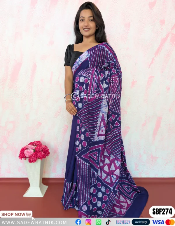 Three Colour Batik Saree SBF 274 ( Super Voile )