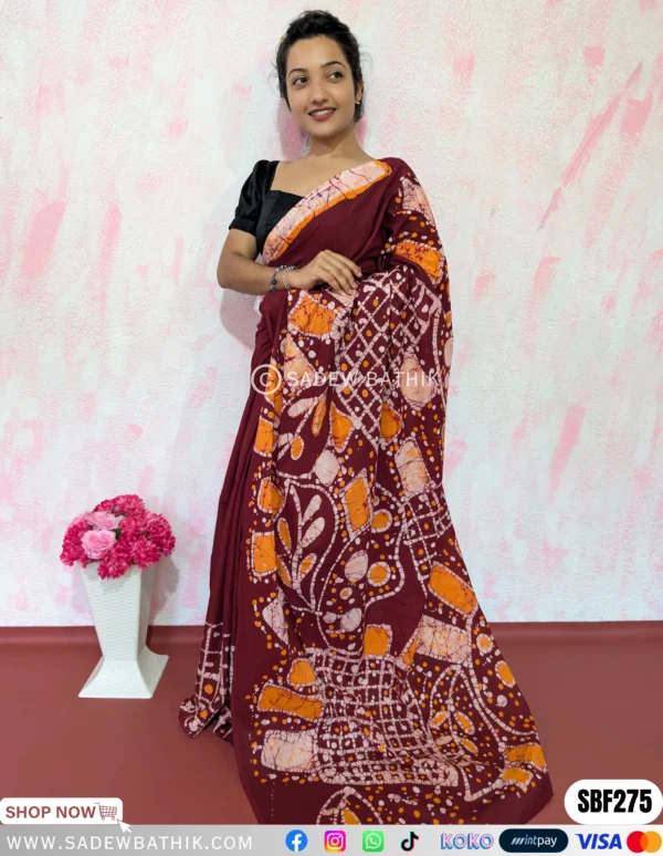 Three Colour Batik Saree SBF 275 ( Super Voile )