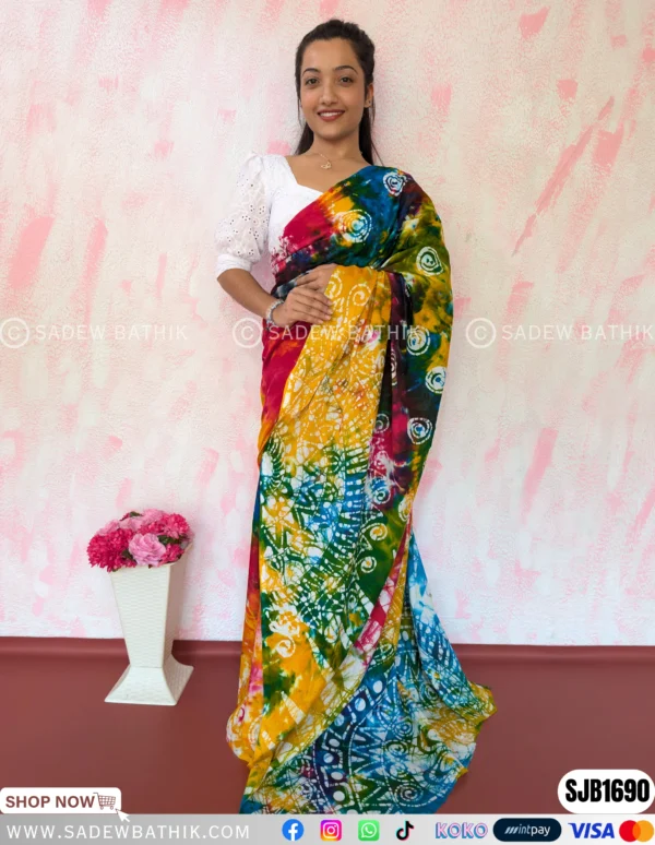 Tye Dye Mix Multicolour Batik Saree SJB 1690