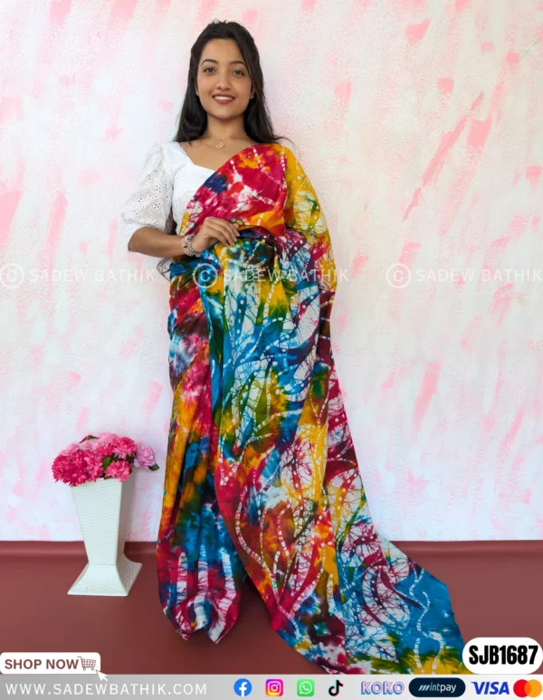 Tye Dye Mix Multicolour Batik Saree SJB 1687